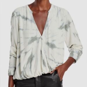 Splendid Gray and White Tie-Dye Blouse